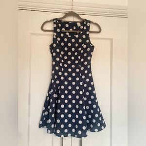 Navy Polka Dot Sleeveless Dress